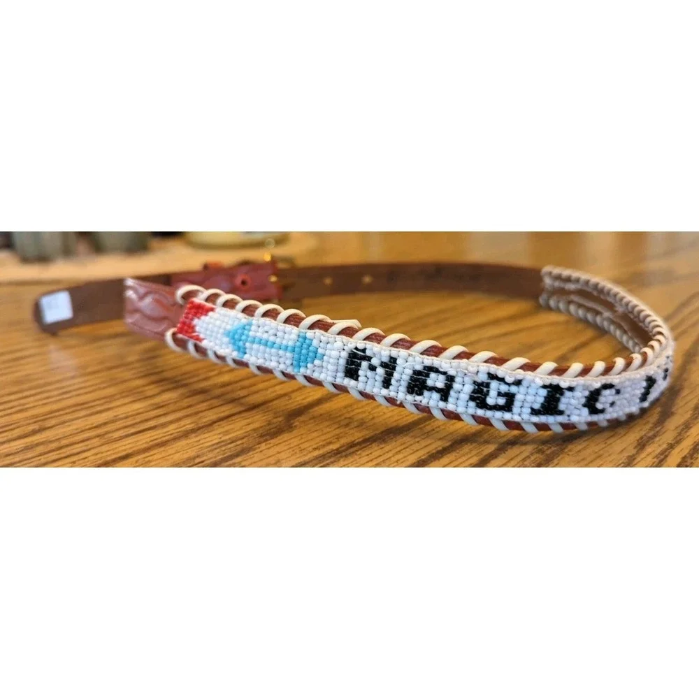 NOS Magic Forest Lake George NY Novelty Beaded Leather Belt Kids Youth Adult 24